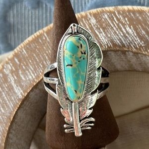 🤎 Southwestern Bohemian Turquoise Stone Feather Ring NWT 🤎